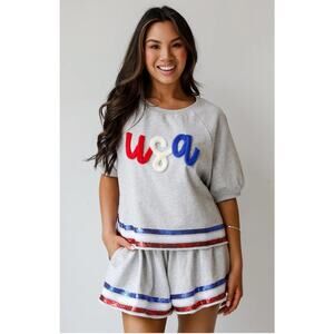 NWT USA Heather Grey Sequin Top size‎ large